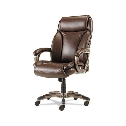 Veon Series Executive High-Back Leather Chair Supports up to 275 lbs., Brown Seat/Brown Back, Bronze Base
