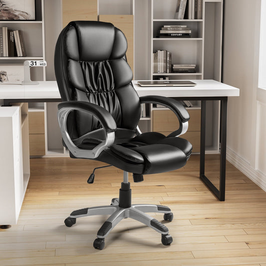 Vineego Office Chair High Back Computer Chair Ergonomic Desk Chair, PU Leather Adjustable Height Modern Executive Swivel Task Chair,Black