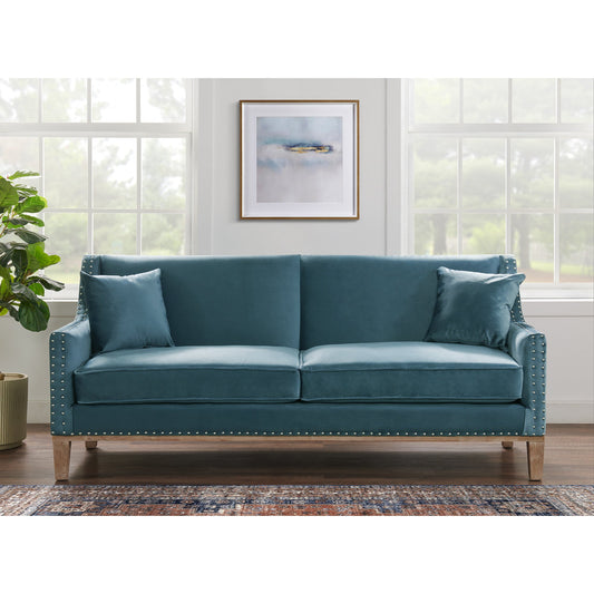 Augusta Sofa W/Distressed Wood in Broadway Marine Blue
